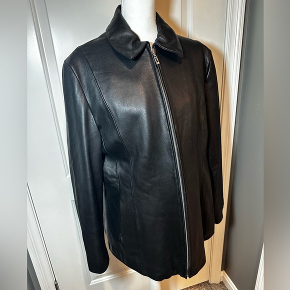 Black Genuine Leather Jacket Wilsons Leather Thinsulate Red Quilted Lining XXL - Picture 10 of 16